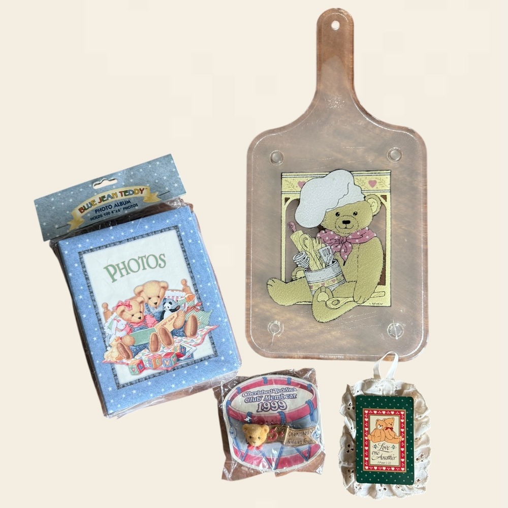 Vintage Teddy Bear Lot Blue Jean Teddy Photo Album Cherished Teddies Pin Board
